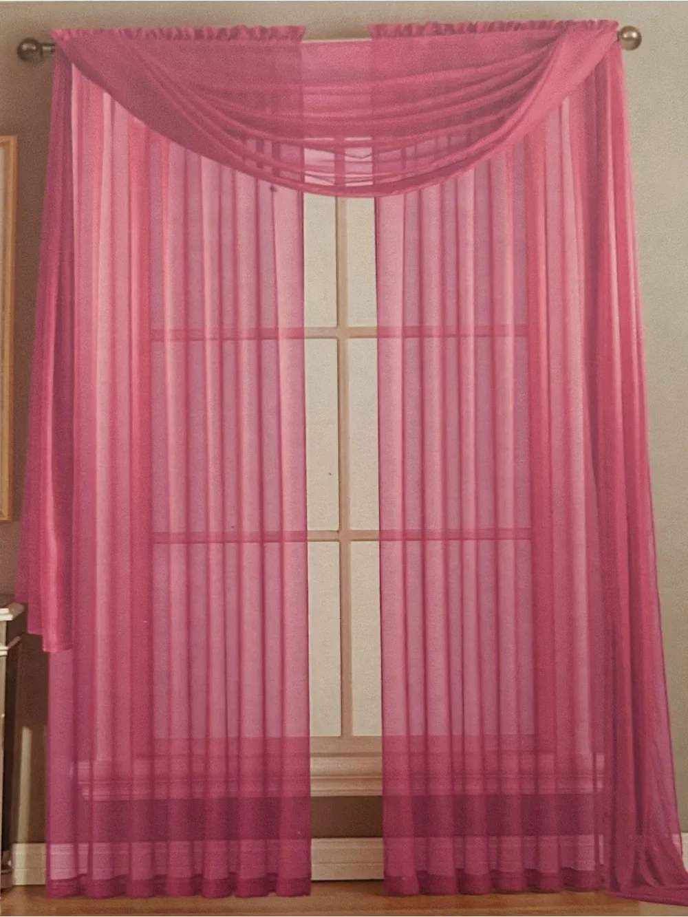 New Hot Pink 56” x 216” Sheer Panel/Swag Window Curtain Swag Panel Only
